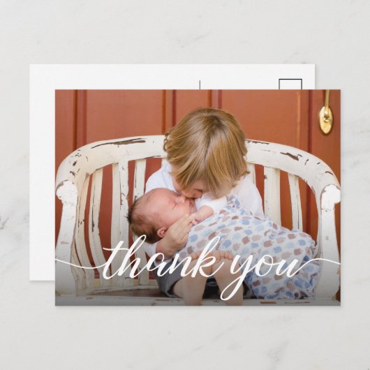 Carte Postale Faire-part Second Baby Photo merci Script Birth (Devant / Derrière)