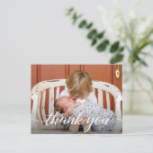 Carte Postale Faire-part Second Baby Photo merci Script Birth (Debout devant)
