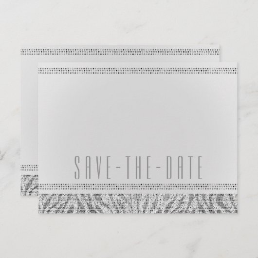 Carte Postale Faire-part Séquins de zèbre blanc Glam Enregistrer la date (Devant / Derrière)