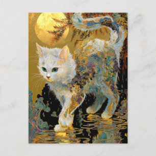 Carte Postale Faire-part Serene Rinpa Cat Zen or japonais