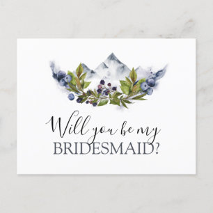 Carte Postale Faire-part Serez-Vous Bridesmaid Rustic Mountains Aquarelle