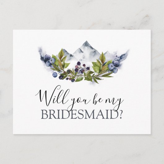 Carte Postale Faire-part Serez-Vous Bridesmaid Rustic Mountains Aquarelle (Devant)