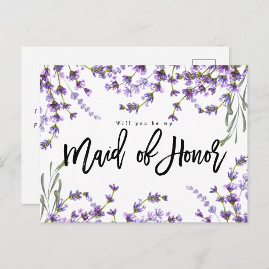 Carte Postale Faire-part serez-vous ma servante d'honneur boho lavender flo (Devant / Derrière)