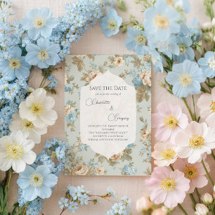Carte Postale Faire-part Shabby Chic florals mariage Enregistrer la date