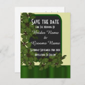 Carte Postale Faire-part Shamrock vert irlandais enregistrer la date (Devant / Derrière)