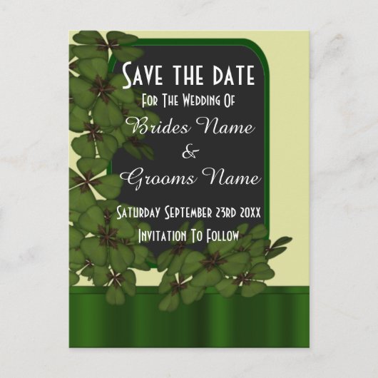 Carte Postale Faire-part Shamrock vert irlandais enregistrer la date (Devant)