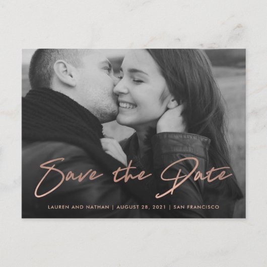 Carte Postale Faire-part Signature | Faux or rose Photo Save the Date (Devant)