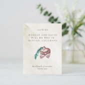 Carte Postale Faire-part Signe de pin rustique d'hiver d'hiver Sauvez la da (Debout devant)