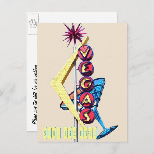 Carte Postale Faire-part SIGNE Mariage cool Neon Las Vegas (Devant / Derrière)