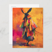 Carte Postale Faire-part Silhouette de guerrier samouraï abstrait (Devant / Derrière)