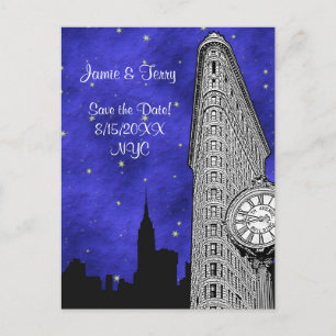 Carte Postale Faire-part Silhouette de la skyline de Flatiron à NYC Blu Sau
