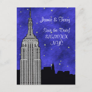 Carte Postale Faire-part Silhouette de la skyline de NYC avec ESB Bleue Éto