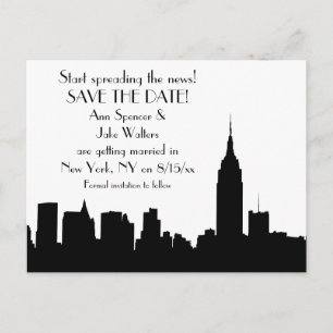 Carte Postale Faire-part Silhouette de la ville de New York noire pour cart