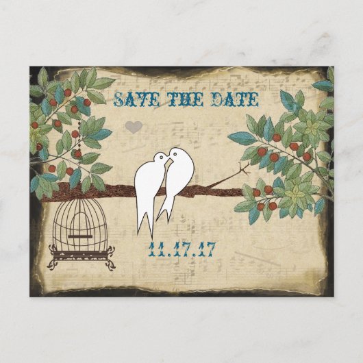 Carte Postale Faire-part Silhouette Doves Bird Cage Enregistrer la date (Devant)