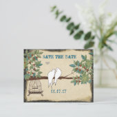 Carte Postale Faire-part Silhouette Oiseaux Jaunes Cage à Oiseaux Save the (Debout devant)