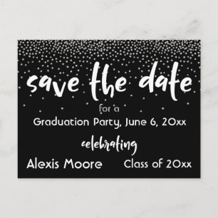 Carte Postale Faire-part Silver Confetti Graduation Party Enregistrer la da