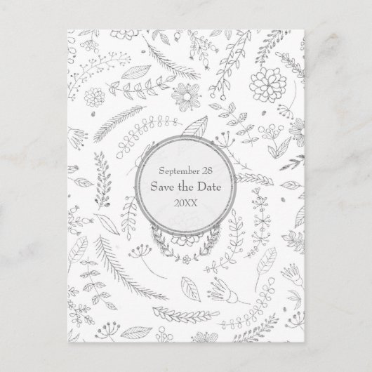 Carte Postale Faire-part Silver Floral Feuille Mariage rustique Enregistrer (Devant)