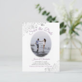 Carte Postale Faire-part Silver Frills Lavender Wedding Enregistrer la date (Debout devant)