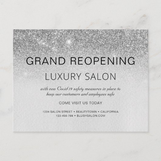 Carte Postale Faire-part Silver Grand Réouverture Parties scintillant Luxe (Devant)