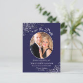 Carte Postale Faire-part Silver Lace Marine Blue Wedding Enregistrer la dat (Debout devant)