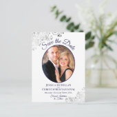 Carte Postale Faire-part Silver Lace Marine Mariage blanc Enregistrer la da (Debout devant)