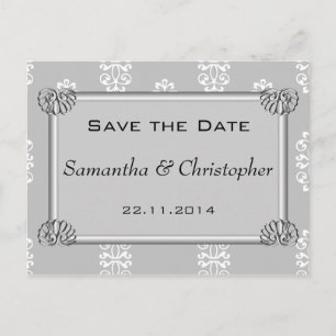 Carte Postale Faire-part Silver Mariage damassé Enregistrer la date