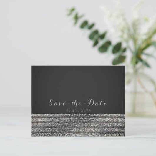 Carte Postale Faire-part Silver Modern Glam Sequins Chic Enregistrer la dat (Debout devant)