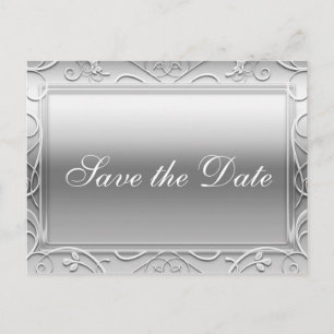 Carte Postale Faire-part Silver Shiny Elegant Wedding Date Enregistrer Cart