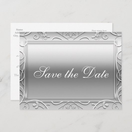 Carte Postale Faire-part Silver Shiny Elegant Wedding Date Enregistrer Cart (Devant / Derrière)