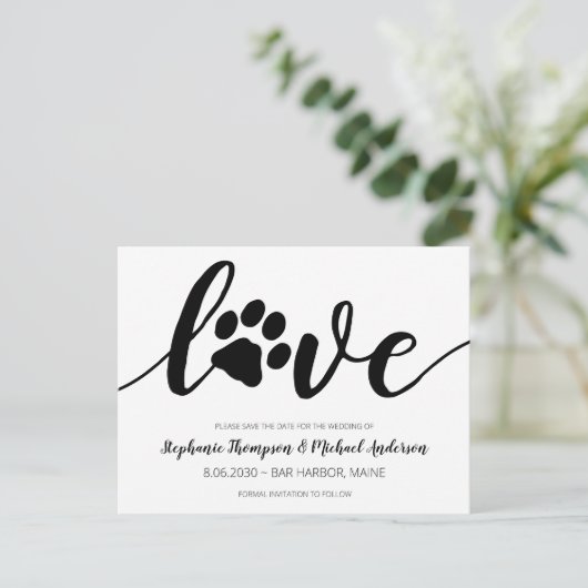 Carte Postale Faire-part Simple Amour Empreinte de patte Mariage Enregistre (Debout devant)