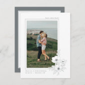 Carte Postale Faire-part Simple Anémone grise blanche Art floral Save the D (Devant / Derrière)