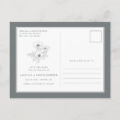 Carte Postale Faire-part Simple Anémone grise blanche Art floral Save the D (Dos)