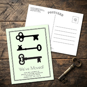 Carte Postale Faire-part Simple Annonce de Clé Minimaliste Verte pour Démén
