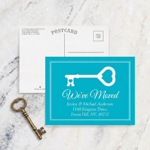 Carte Postale Faire-part Simple Annonce de Déménagement Bleu Blanc Minimal