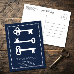 Carte Postale Faire-part Simple Annonce de Déménagement Clé Minimal Navy