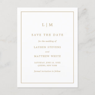 Carte Postale Faire-part Simple Antique Gold Monogramme Mariage Enregistrer