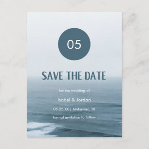 Carte Postale Faire-part Simple Art Waves Beach Wedding Enregistrer la date