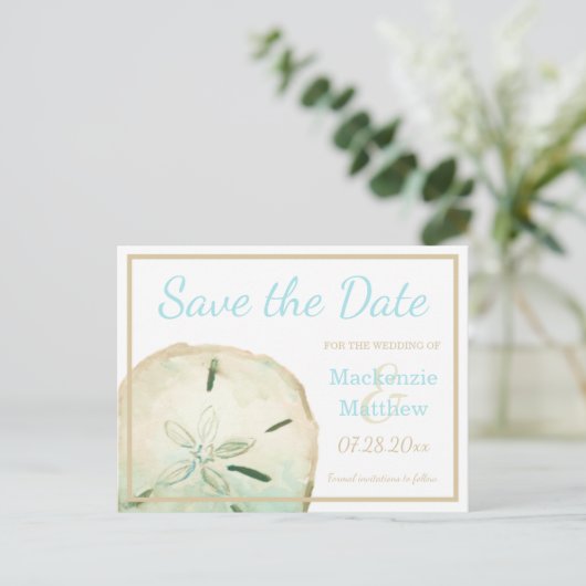 Carte Postale Faire-part Simple Beach Theme Enregistrer la date (Debout devant)