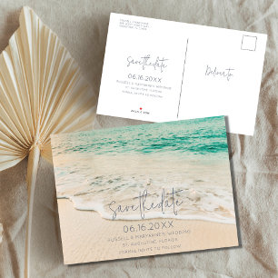 Carte Postale Faire-part Simple Beach Wedding Budget Économisez la date