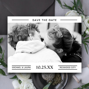 Carte Postale Faire-part Simple Black and White Couple Photo Enregistrer la