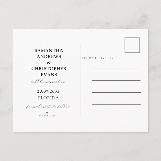 Carte Postale Faire-part Simple Black & Gold Photo Fern Enregistrer la date (Dos)