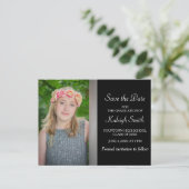 Carte Postale Faire-part Simple Black Graduation Enregistrer la date (Debout devant)