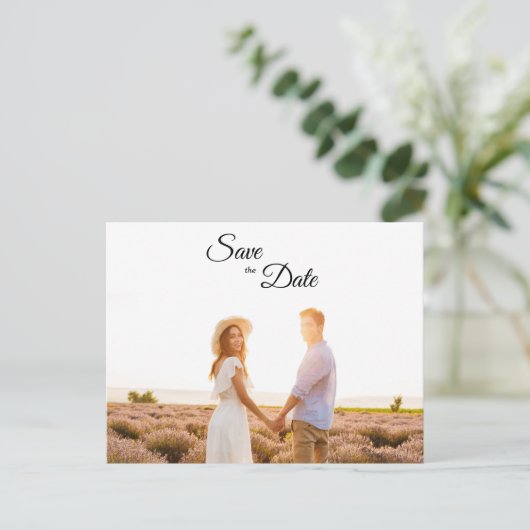 Carte Postale Faire-part Simple Black White Calligraphy Photo Enregistrer l (Debout devant)