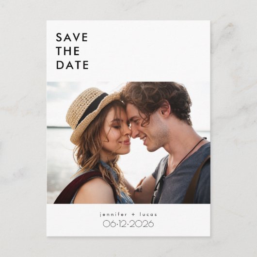Carte Postale Faire-part Simple budget photo mariage Enregistrer la date (Devant)