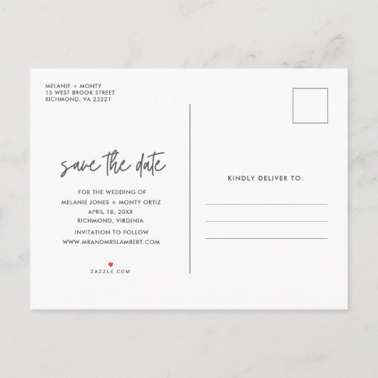 Carte Postale Faire-part Simple budget photo mariage Enregistrer la date (Dos)