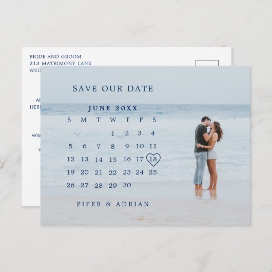 Carte Postale Faire-part Simple Calendrier photo mariage Enregistrer la dat (Devant / Derrière)