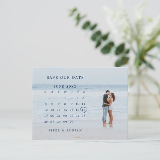 Carte Postale Faire-part Simple Calendrier photo mariage Enregistrer la dat (Debout devant)