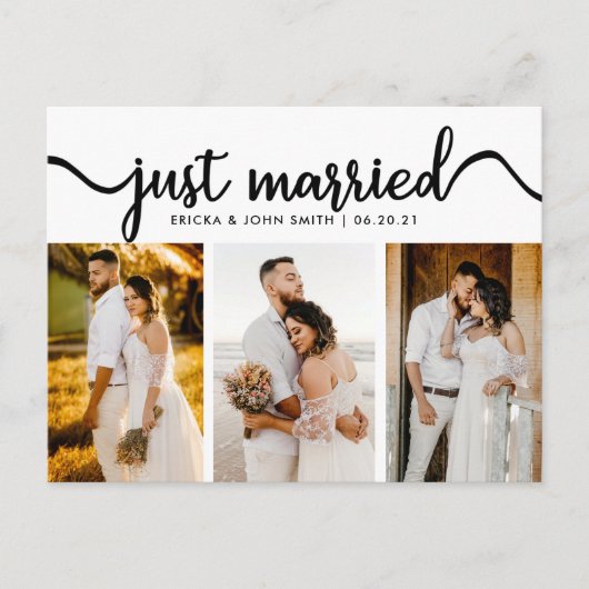 Carte Postale Faire-part Simple Calligraphie Photo de mariage Juste Mariés  (Devant)