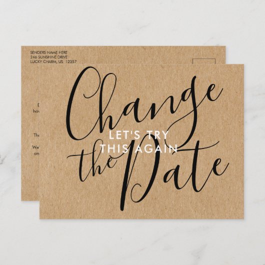 Carte Postale Faire-part Simple changement de date rustique reporté annulé (Devant / Derrière)