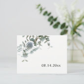 Carte Postale Faire-part Simple chardon bleu rustique Enregistrer la date (Debout devant)